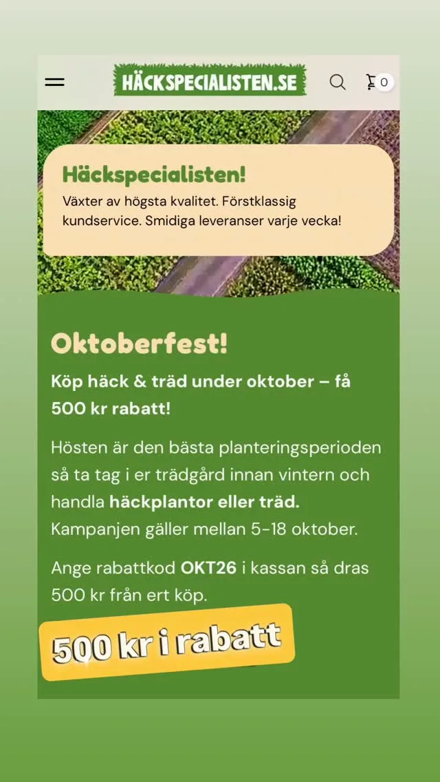 🍂 Hösten är perfekt för att plantera häck! 🌿Passa på att plantera nu och ge häcken ett försprång inför våren. Vi levererar så länge vädret tillåter! 🚛💚 Just nu får du 500 kr i rabatt på din beställning.Vänta inte för länge – besök Häckspecialisten.se och hitta din nya häck! 🌱#häckspecialisten #häck #höstplantering #trädgård #trädgårdsinspo